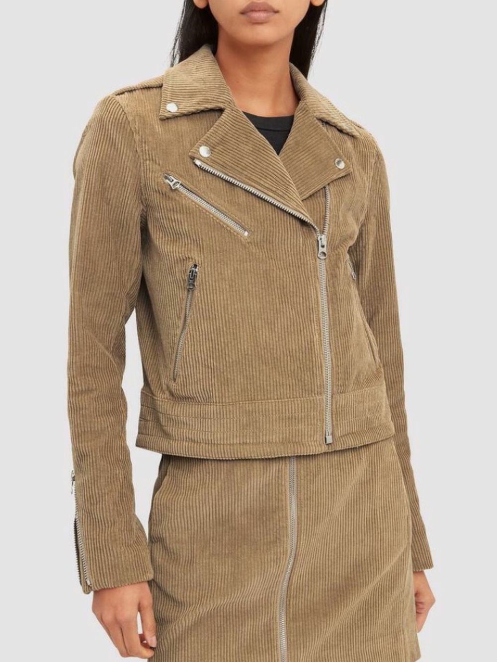 rag & bone Mercer Tan Corduroy Moto Jacket with Silver Zippers XS